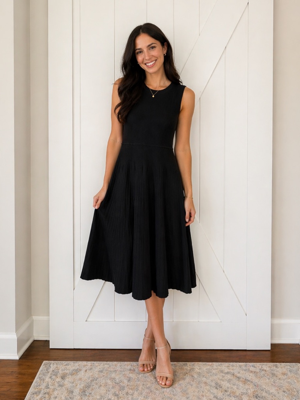 Scoop Black Striped Midi Dress